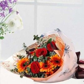 5 Red Roses & 5 Orange Gerbera Hand Bouquet
