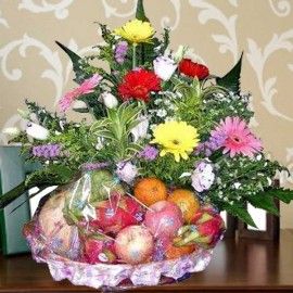 Mixed Gerbera & Fruits Basket Arrangement