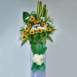 Artificial Sun Flowers & Fresh White Pompom in Box Stand for Ope