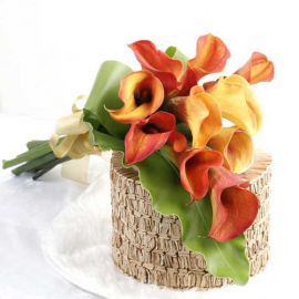 10 Orange Cala Lilies Handbouquet with Bird's Nest Fern 
