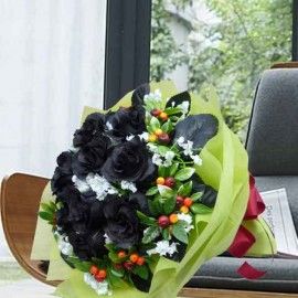 12 Artificial Black Roses Hand Bouquet Delivery In Singapore