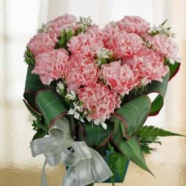 12 Pink Carnations Heart-Shape Table Arrangement in Plastic Cont 