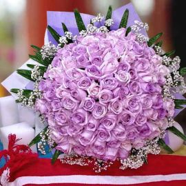 99 Purple Roses Hand Bouquet