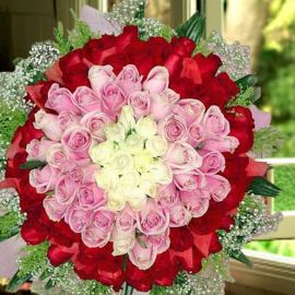 99 Roses ( 15 white 35 peach 49 Red ) Hand bouquet