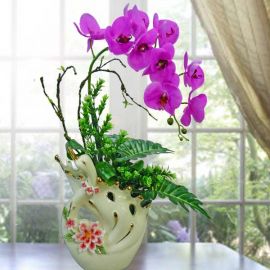 Artificial Phalaenopsis Orchids in Swan Vase Flowers Arrangement