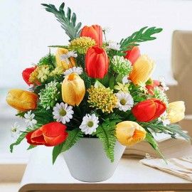 Artificial Orange & Yellow Tulips Table Arrangement Delivery in 