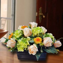 Artificial Champagne Roses with Green Hydrangeas Table Arrangement