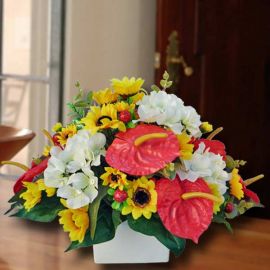  Artificial Sunflower, Anthurium & Hydrangea Centerpiece Arrangement.