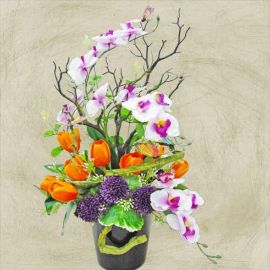 Artificial Phalaenopsis Orchid With Butterfly Arrangement