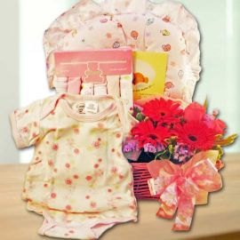 Baby Girl Gift Set & Flowers Arrangement