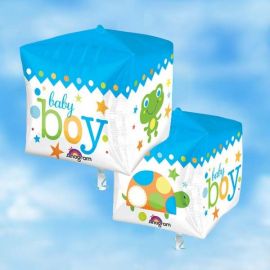 Add On 3-D Cube Baby Boy Helium Balloon 38cm