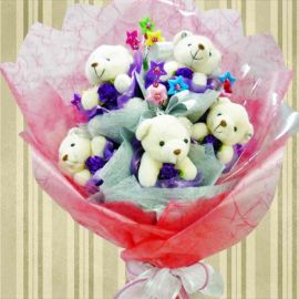 5 Mini-Bear ( 4" ) With Star Tags Hand Bouquet