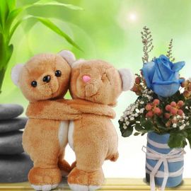 6" Couple Bear with Blue Rose