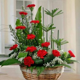 12 Red Carnation Flowers Table Arrangement.