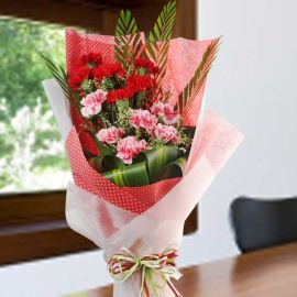 6 Red 6 Pink Carnation Hand Bouquet