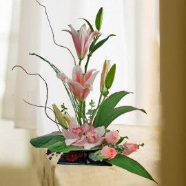 Cymbidium Orchids & Pink Lilies Table Arrangement