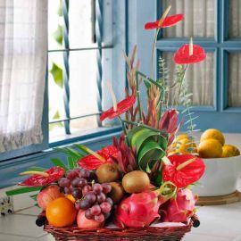 Fruits & Red Anthurium Basket Arrangement