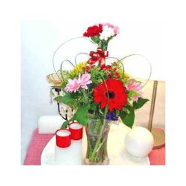 Gerbera & Carnation Mixed in Glass Vase