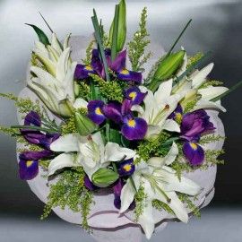 Iris & White Lilies Hand Bouquet (need 2 day advance order)