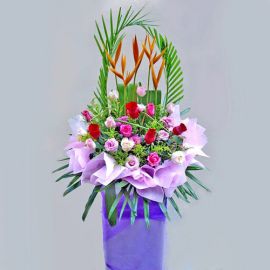 Mixed Roses on Purple Box Stand (6 Feet in height)
