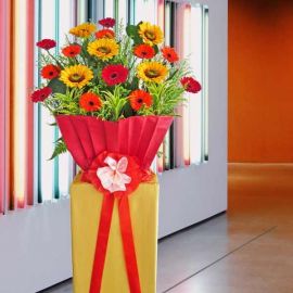 Artificial SunFlower & Fresh Gerbera Flower Opening Stand Arrangement