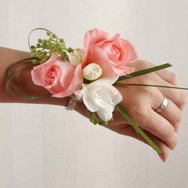 Peach Roses & Freesia Wedding Wristlets