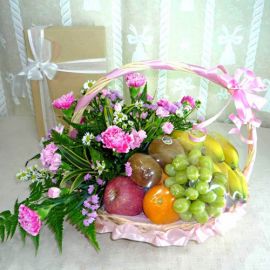 Pink Carnation And Fruits Basket 