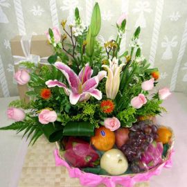 Pink Lily / Roses with Fruits