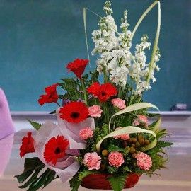 Red Gerberas & Pink Carnations Basket Arrangement