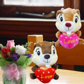 16cm Stuffed Squirrel ( Choose One Color Only ) & Roses Standing Bouquet
