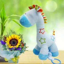 Musical Plush Toy 30cm Height & Sunflower Standing Bouquet