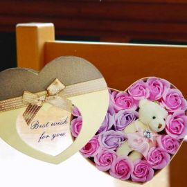 Handmade Rose Soap & Mini Bear In Heart-Shape Box.