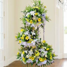 White lily and yellow gerbera 3 tiers