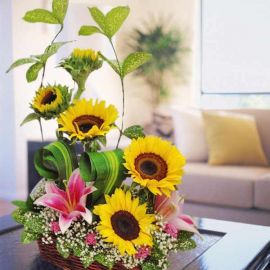 Sunflower & Pink Lily Table Arrangement