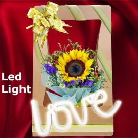 Led LOVE Light With SunFlower Hand Carry Bouquet