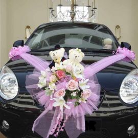 Artificial Flowers With Wedding Bear Car Decoration