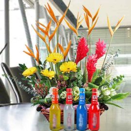 4 Alcoholic Beverages (275ml) about 5% Alcohol With Flowers Arrangement