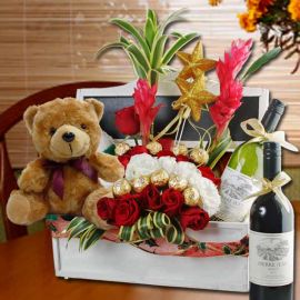 Flowers, Bear & Wines Basket Delivery
